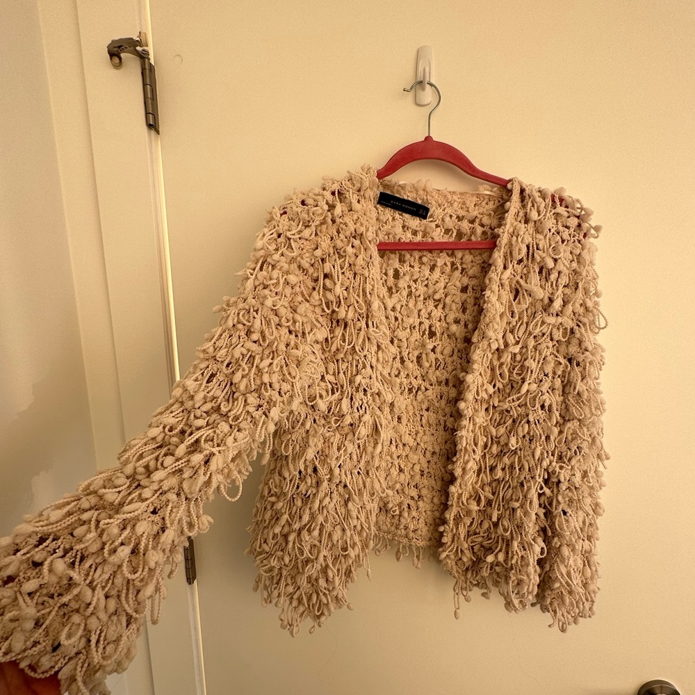Zara cream knit loop-pulled cardigan